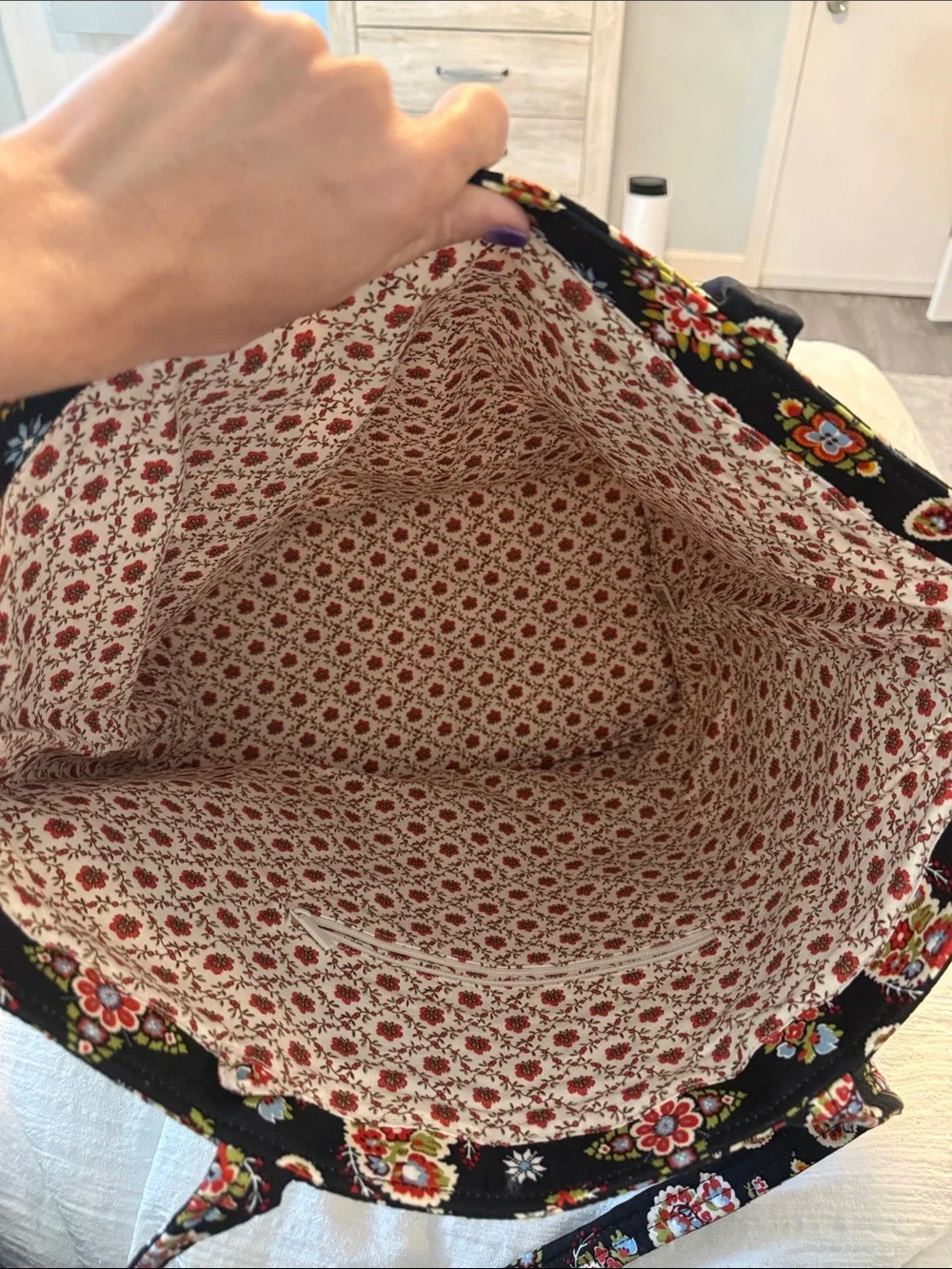 Vera Bradley Black Quilted Floral Tote with Multicolor Medallions